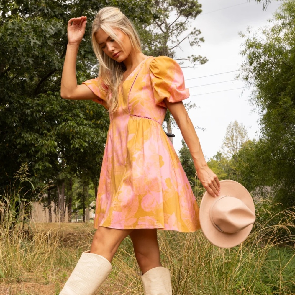 Alden Adair Emily Babydoll Dress — NWT XS • Pink & Orange Floral